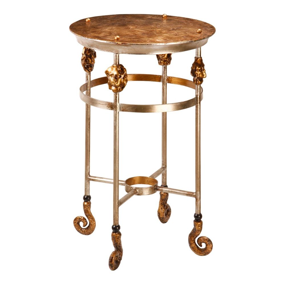 Lucas + McKearn ST1050 Armory Tall Accent Table in Glazed Gold Leaf Table Wop with Gold and Silver Left Legs