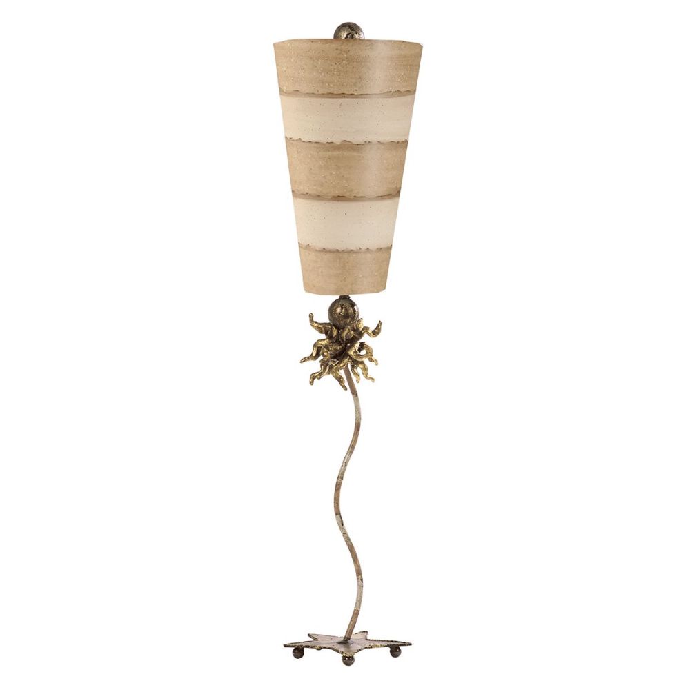Lucas + McKearn TA1006 Anemone Tall Buffet Table Lamp with Striped Shade Gold and Silver in Taupe