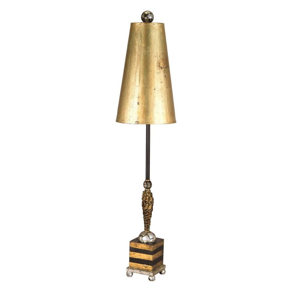 Lucas + McKearn TA1008 Noma Luxe Buffet Table Lamp Black and Gold Stripes in Black Metal Stem