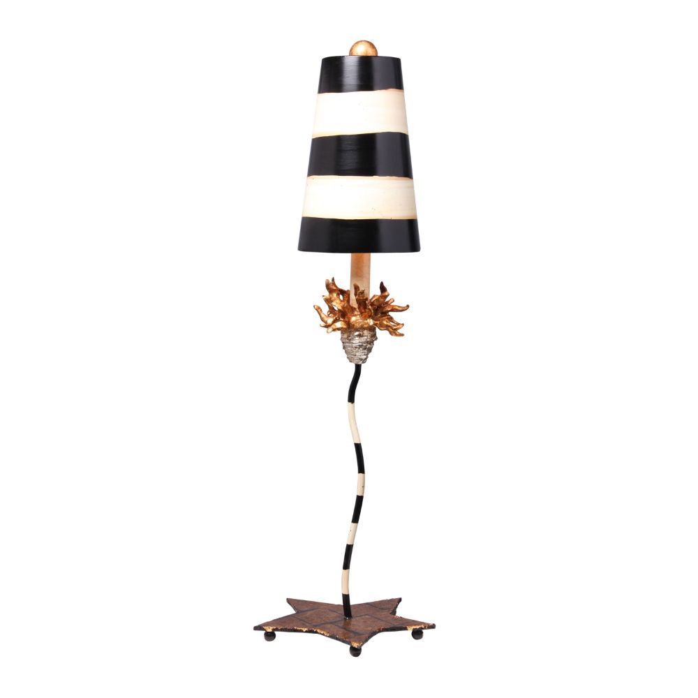 Lucas + McKearn TA1009 La Fleur Buffet Table Lamp with Distressed Gold Accents in Curvy Black and Taupe Metal Stem