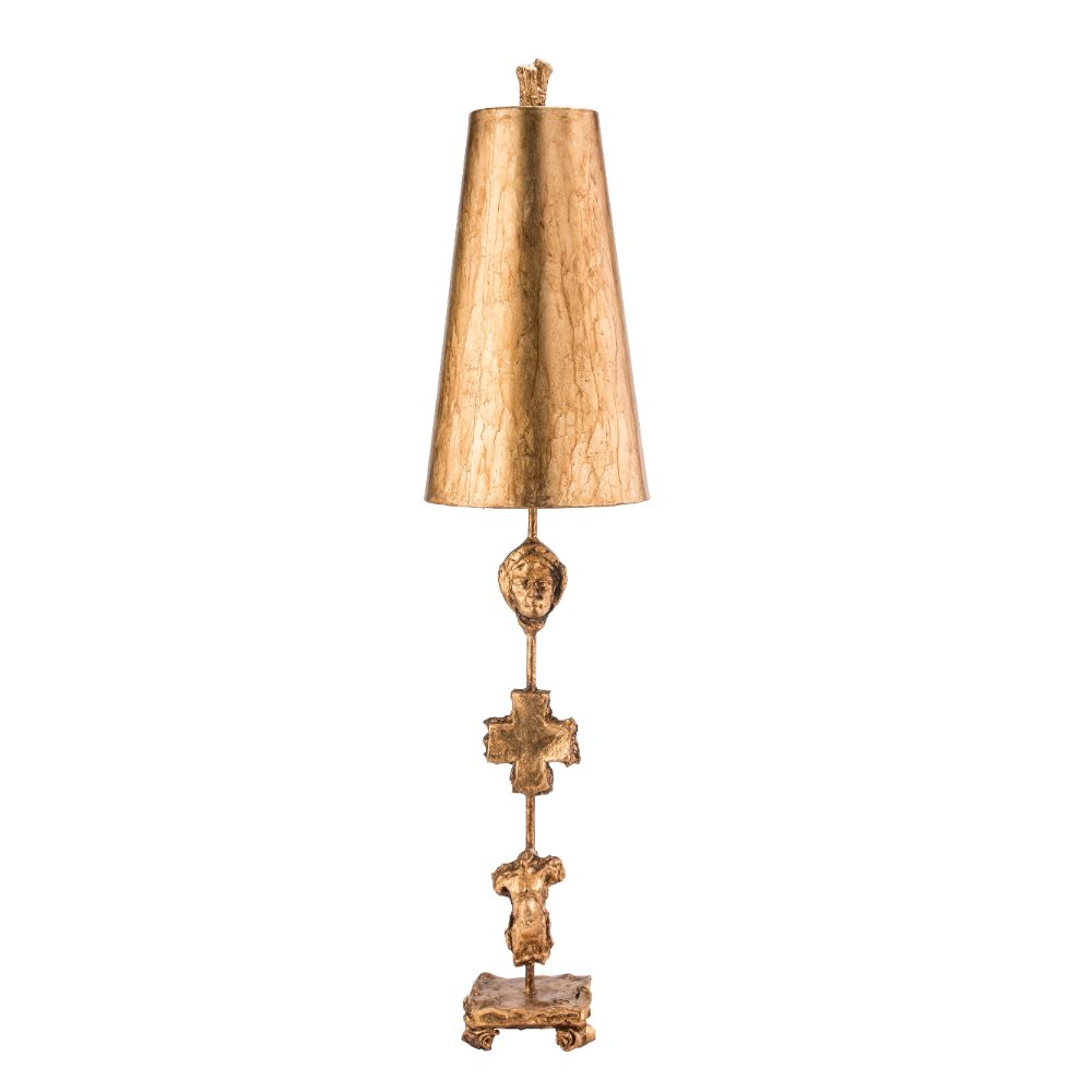 Lucas + McKearn TA1013 Fragment Distressed Gold Table Lamp in Curvy Black and Taupe Metal Stem