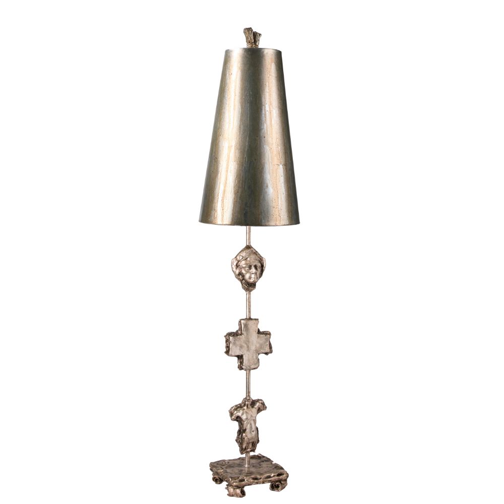 Lucas + McKearn TA1014 Fragment Antiqued Silver Buffet Table Lamp in Silver Leaf and Umber Glaze Stem