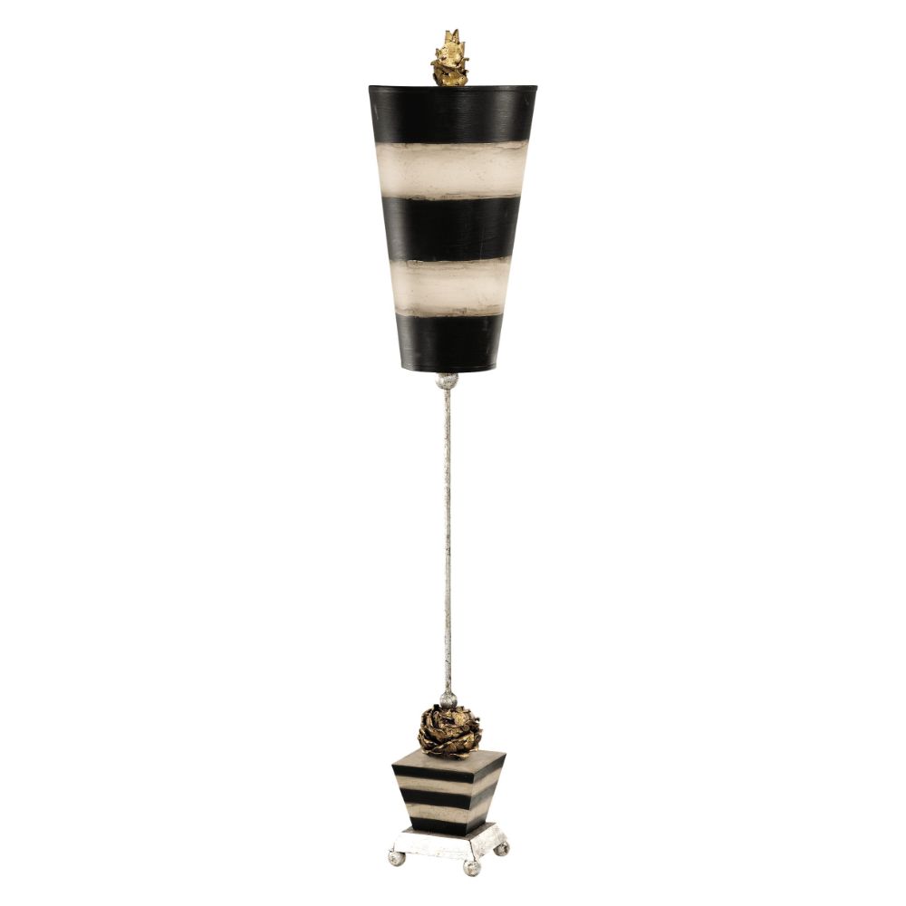 Lucas + McKearn TA1026 Flower Inspired Peony Buffet Table Lamp Striped in Silver Leaf Feet and Metal Stem with Black