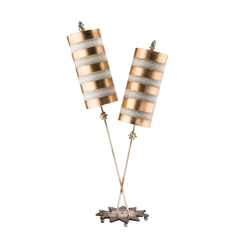Lucas + McKearn TA1030 Nettle Luxe 2-Light Double Buffet Table Lamp Distressed Mixed in Gold Stripes