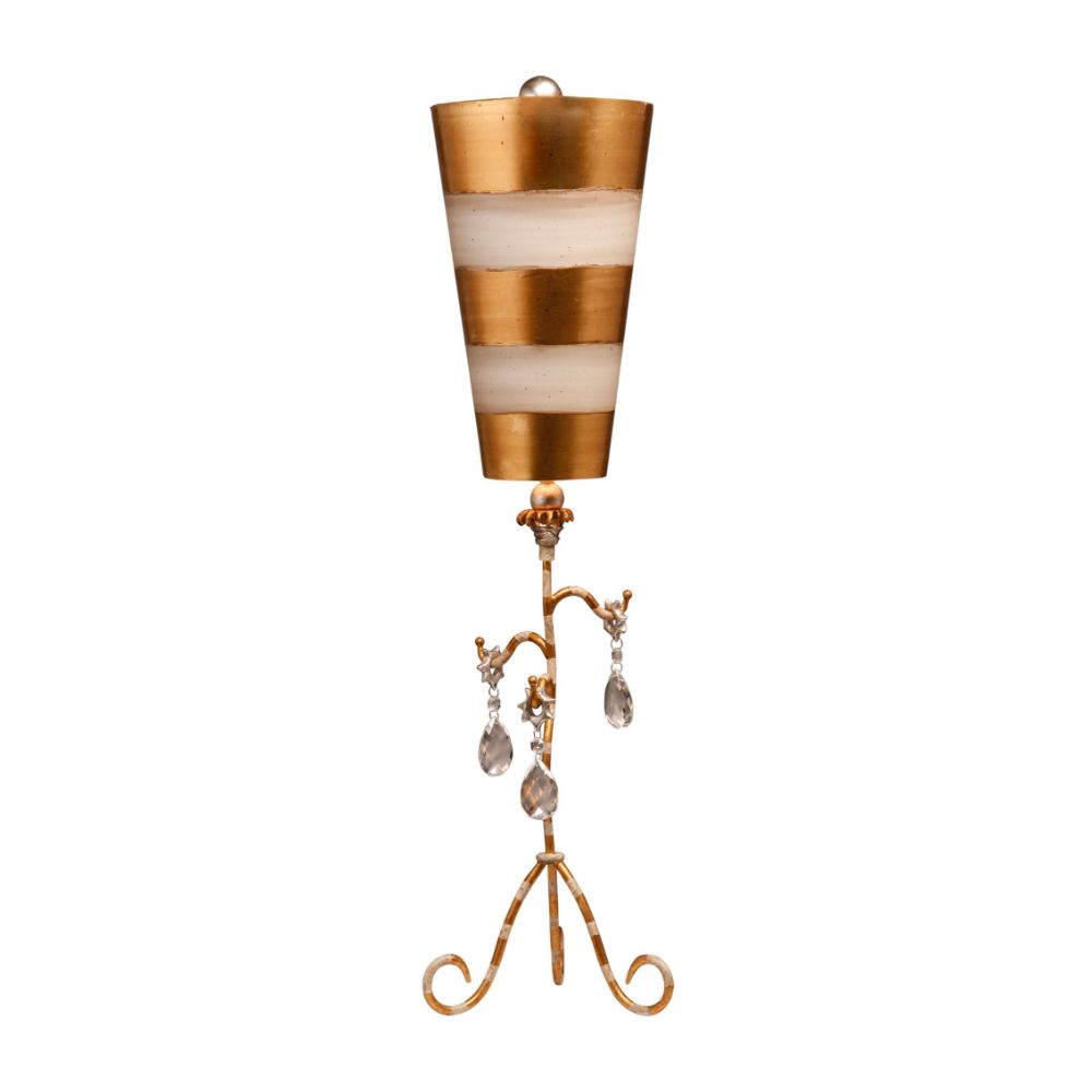 Lucas + McKearn TA1038 Tivoli Shabby Chic Distressed Gold Buffet Table Lamp Inverted Striped Shade in Cream and Gold Striped Stem