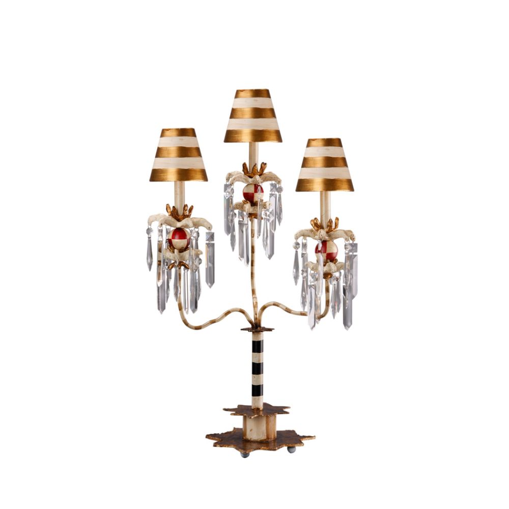 Lucas + McKearn TA1057-3 Birdland Iii Table Lamp 3 Light Striped Lighting Fixture in 3-Tier Candelabra with Black, Cream and Gold Stripes