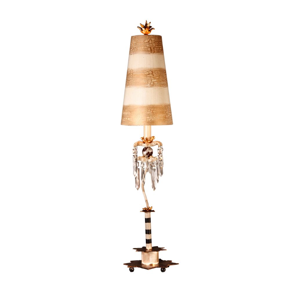 Lucas + McKearn TA1057 Birdland Whimsical Striped Shaded Buffet Table Lamp in Black and Putty Striped Stem