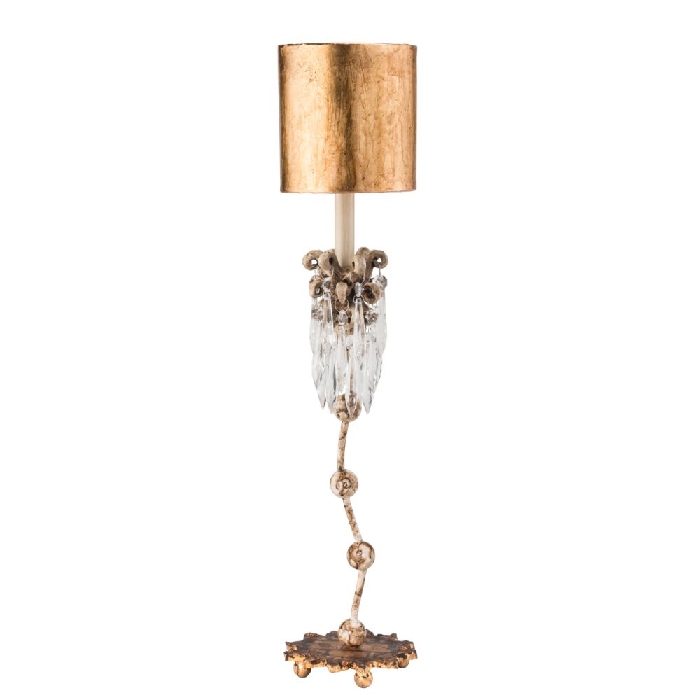 Lucas + McKearn TA1060 Venetian Crystal and Distressed Accent Table Lamp in Hand-Painted Beige Patina with Cut-Glass Crystals