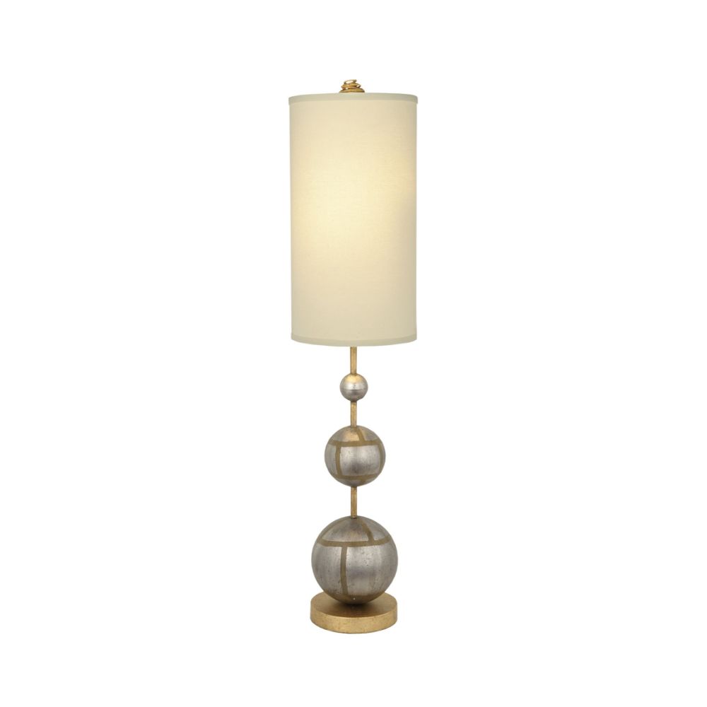 Lucas + McKearn TA1104-S Marie Buffet Table Lamp Classic ORB Shape with Linen Shade in Hand-Finished Silver Spheres On Gold Base