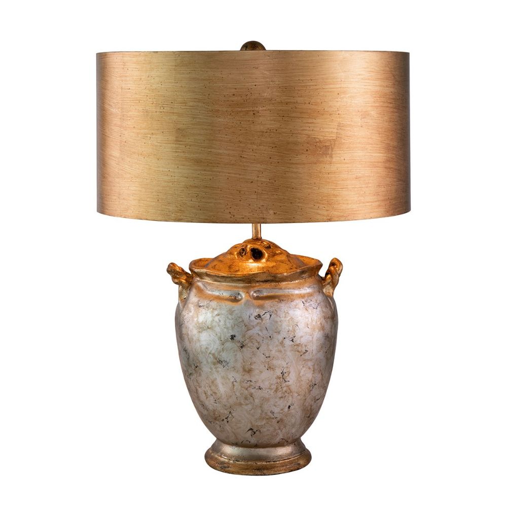 Lucas + McKearn TA1118 Large Drum Shade Table Lamp in Antiqued Silver with Gold Accent