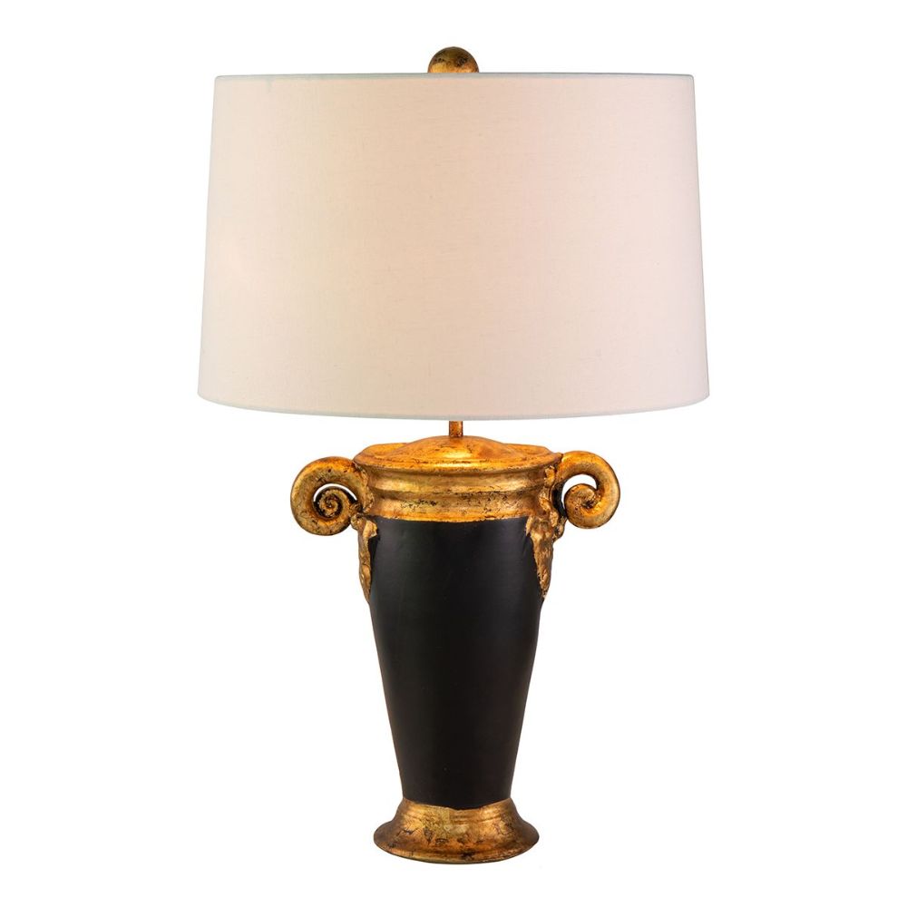 Lucas + McKearn TA1150 French Inspired Table Lamp with White Fabric Shade in Black and Gold