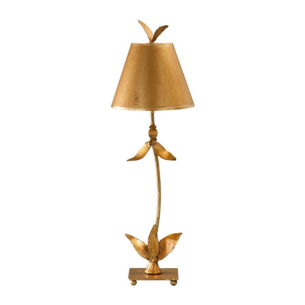 Lucas + McKearn TA1183 Red Bell Buffet Table Lamp in Gold Leaf Stem and Base with Leaf Element