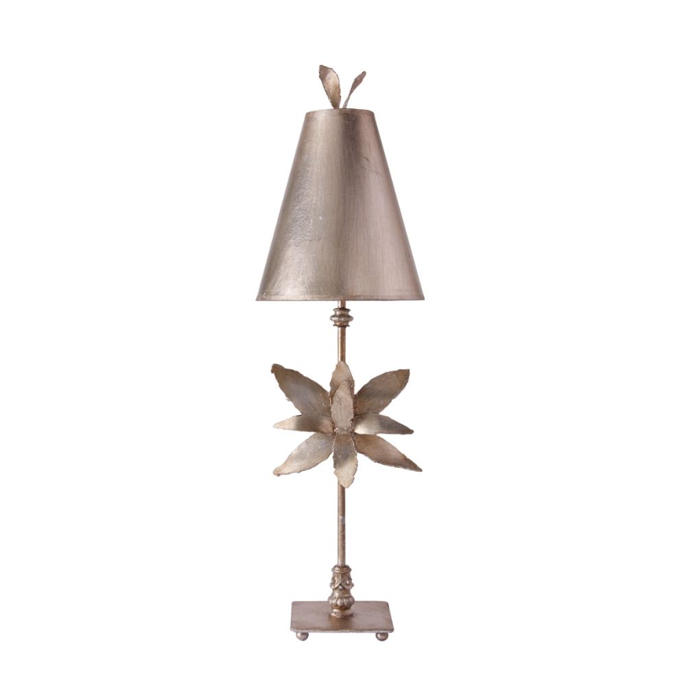 Lucas + McKearn TA1208 Azalea Buffet Table Lamp in Silver Leaf Stem and Base with Blossom Element