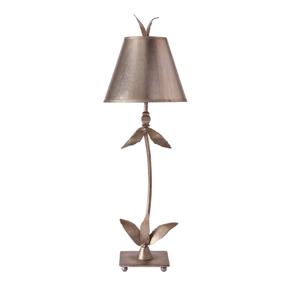 Lucas + McKearn TA1210 Bell Buffet Table Lamp in Silver Leaf Stem and Base with Leaf Elements