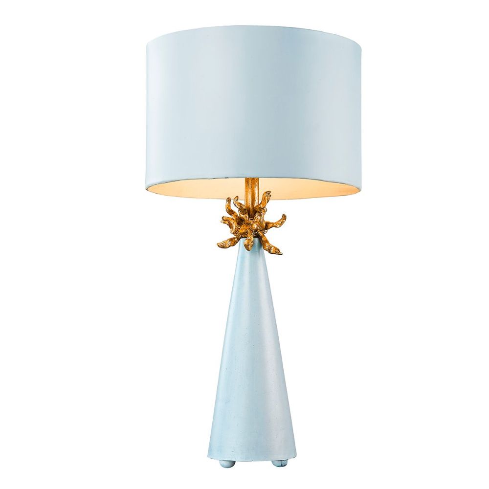 Lucas + McKearn TA1259 Neo Light Blue Grey Buffet Table Lamp with Distressed Gold Accents in Le Ciel Blue Cone