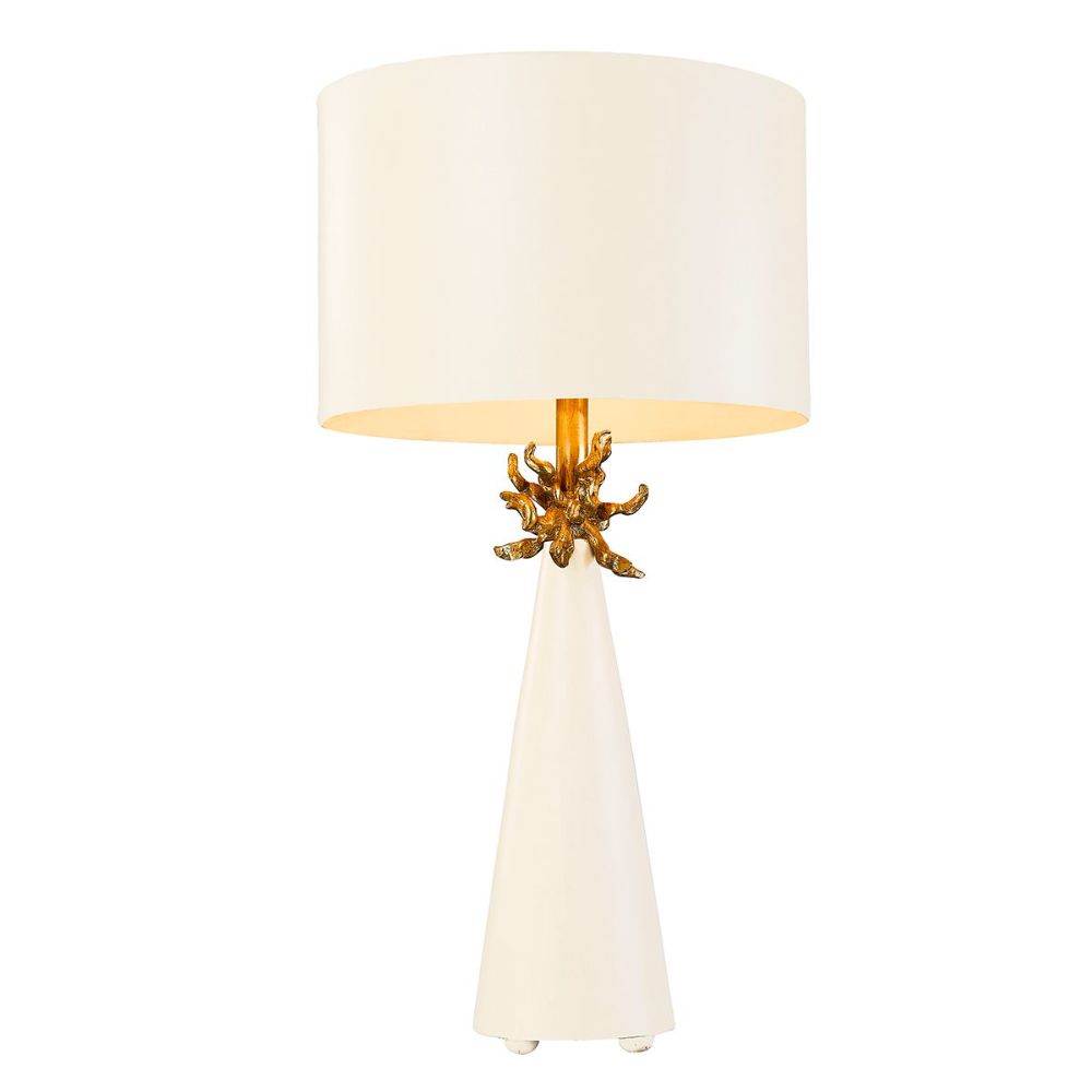 Lucas + McKearn TA1260 Neo White Buffet Table Lamp with Distressed Gold Accents in French White Cone