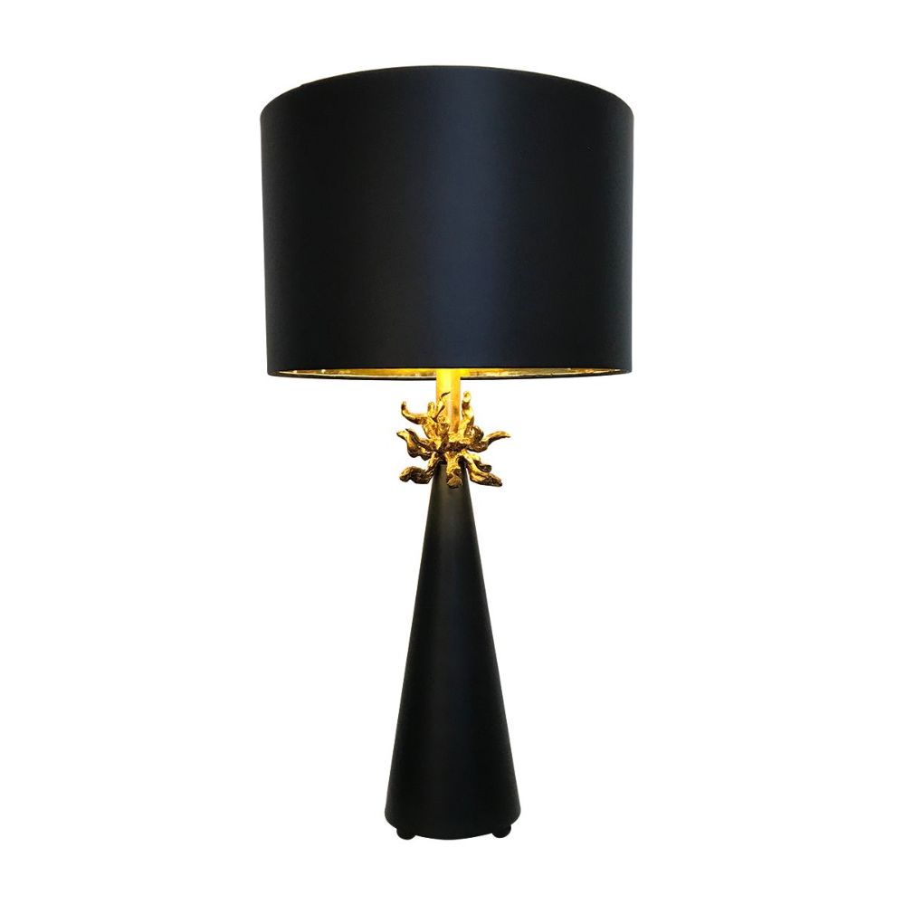 Lucas + McKearn TA1261 Neo Black Buffet Table Lamp with Distressed Gold Accents and Inside Of Shade