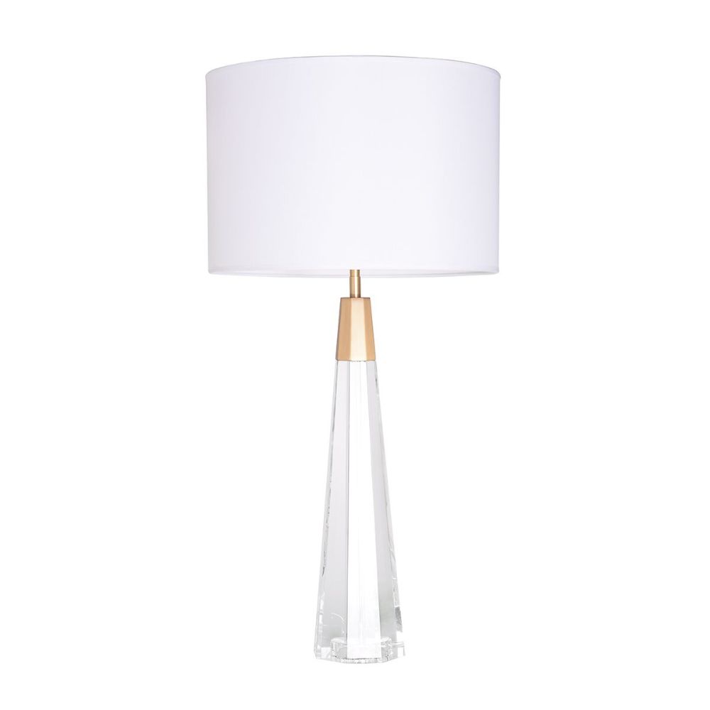 Lucas + McKearn TLG3086 Monroe Clear Faceted Tall Buffet Lamp with Drum Shade and Matte Gold Accent Crystal Base in Brushed Brass