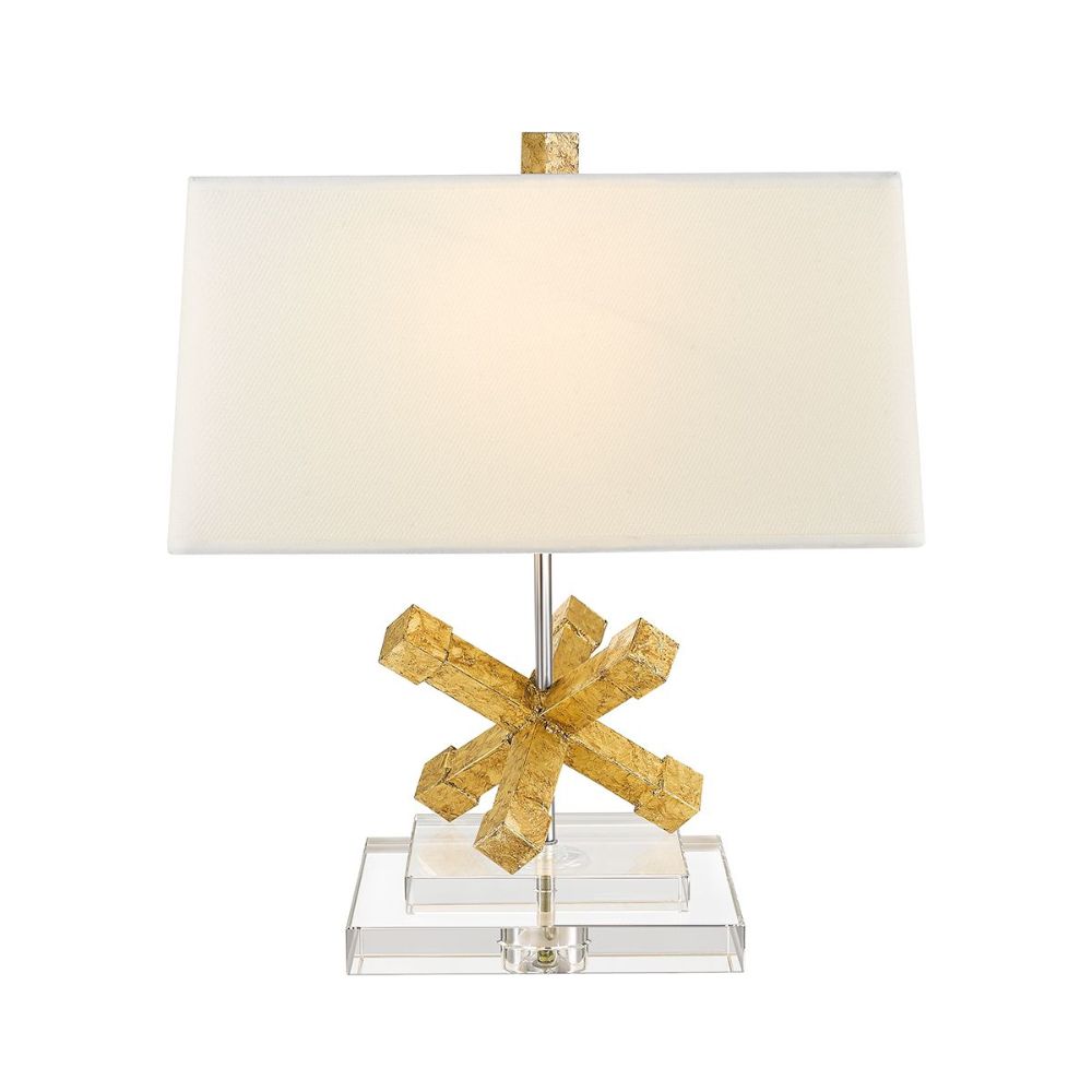 Lucas + McKearn TLW-1008 Jackson Square Geometric Accent Table Lamp in Distressed Gold Body, Chrome Stem, Crystal Base
