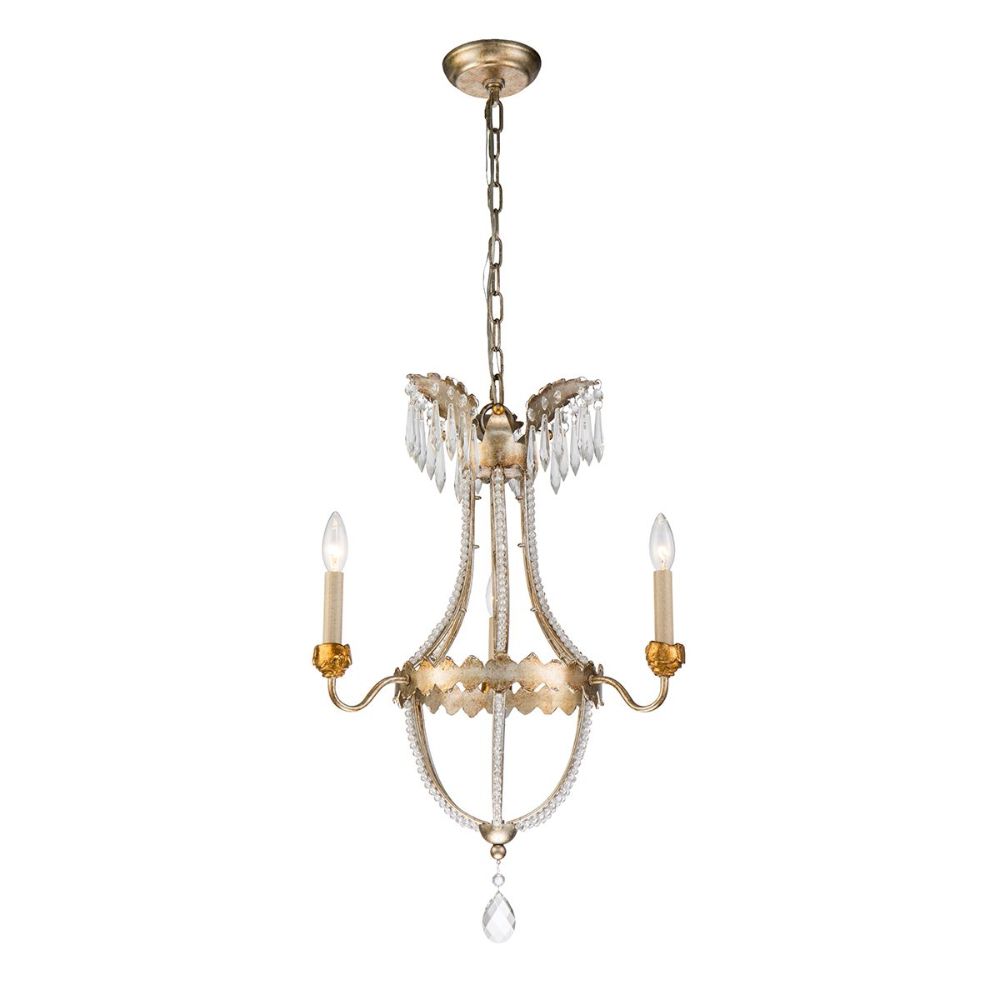 Lucas + McKearn CH1035-3 3 Light Empire Gold and Silver Chandelier in Distressed Silver and Gold