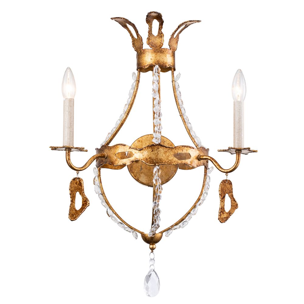 Lucas & McKearn SC1036-2 Monteleone 2-Light Sconce in Gold Leaf with Crystal Beading