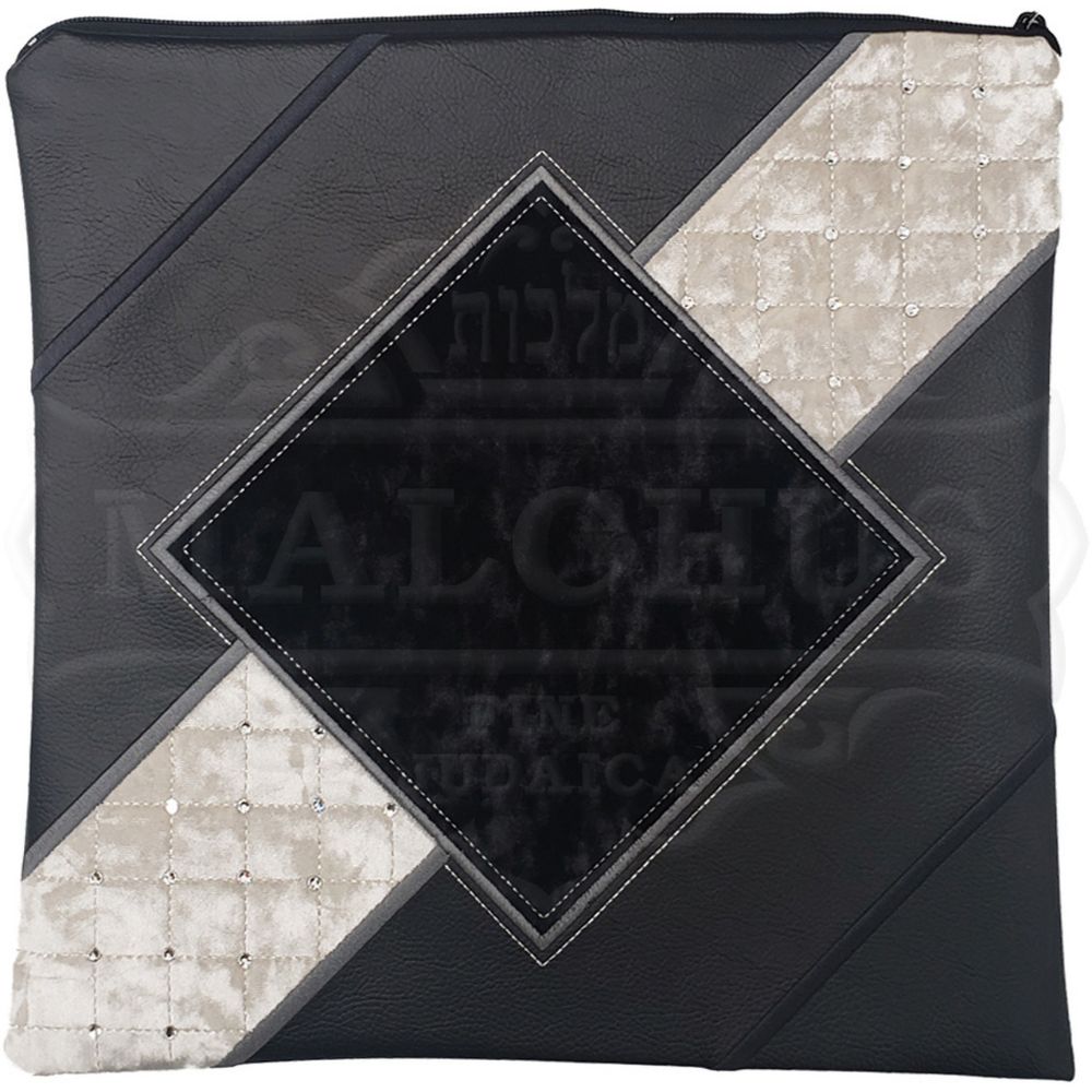 Bag #634 Black Faux Leather & Black Velvet & White Velvet