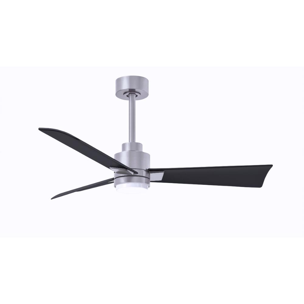 Alessandra 3-blade Transitional Ceiling Fan In Brushed Nickel Finish With Matte Black Blades. Optimized For Damp Location 