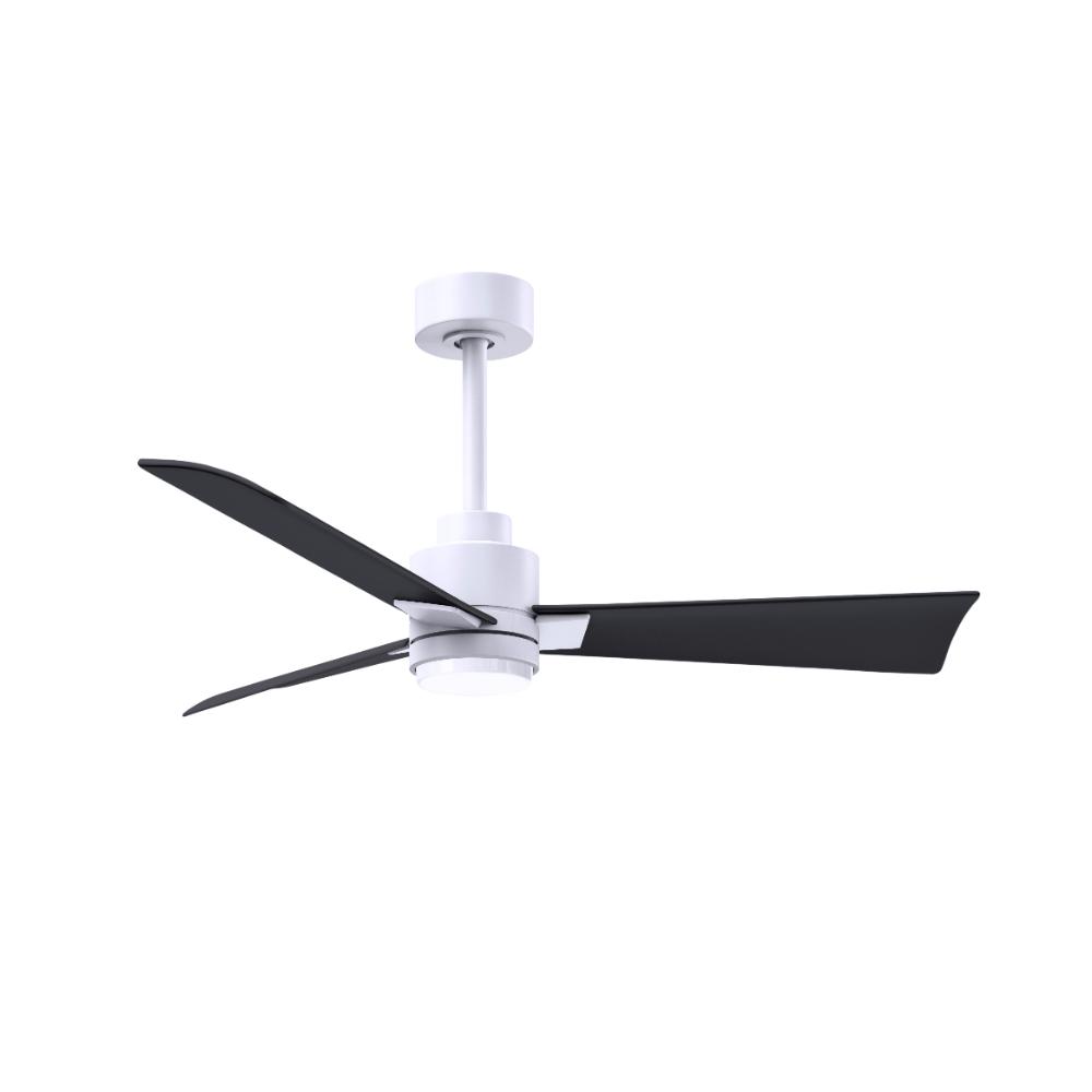 Alessandra 3-blade Transitional Ceiling Fan In Matte White Finish With Matte Black Blades. Optimized For Damp Location 