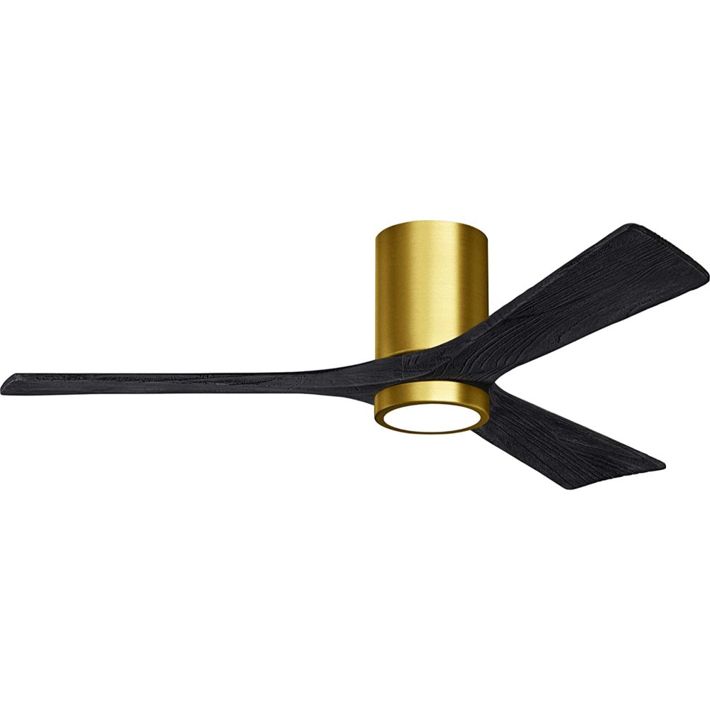 Matthews Fan Company IR3HLK-BRBR-BK-52 Atlas Irene-3 52" Three Bladed  Ceiling Mount Paddle Fan With Led In Brushed Brass And Matte Black Blades