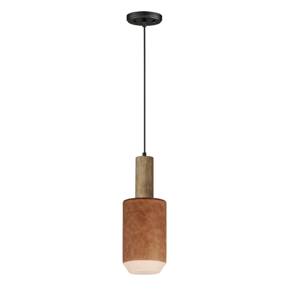 Maxim Lighting 10092WWDTN Scout 1-Light LED Pendant in Weathered Wood / Tan Leather
