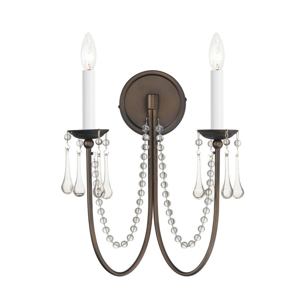 Maxim Lighting 12161CHB/CRY Plumette 2-Light Wall Sconce w Crystal in Chestnut Bronze
