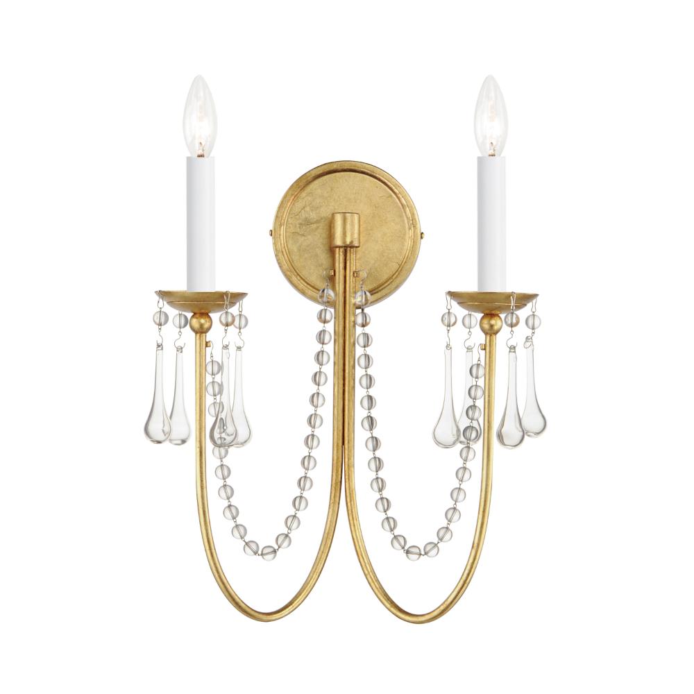 Maxim Lighting 12161GL/CRY Plumette 2-Light Wall Sconce w Crystal in Gold Leaf