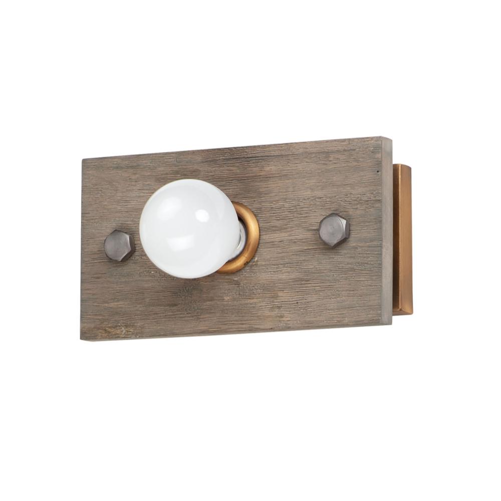 Maxim Lighting 25241WWDAB Plank 1-Light Wall Sconce in Weathered Wood / Antique Brass
