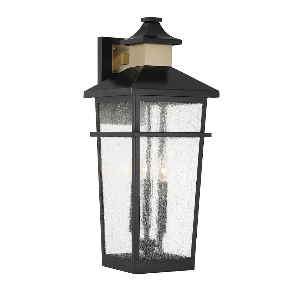 Savoy House 5-715-143 Kingsley 3-Light Outdoor Wall Lantern in Matte Black with Warm Brass Accents