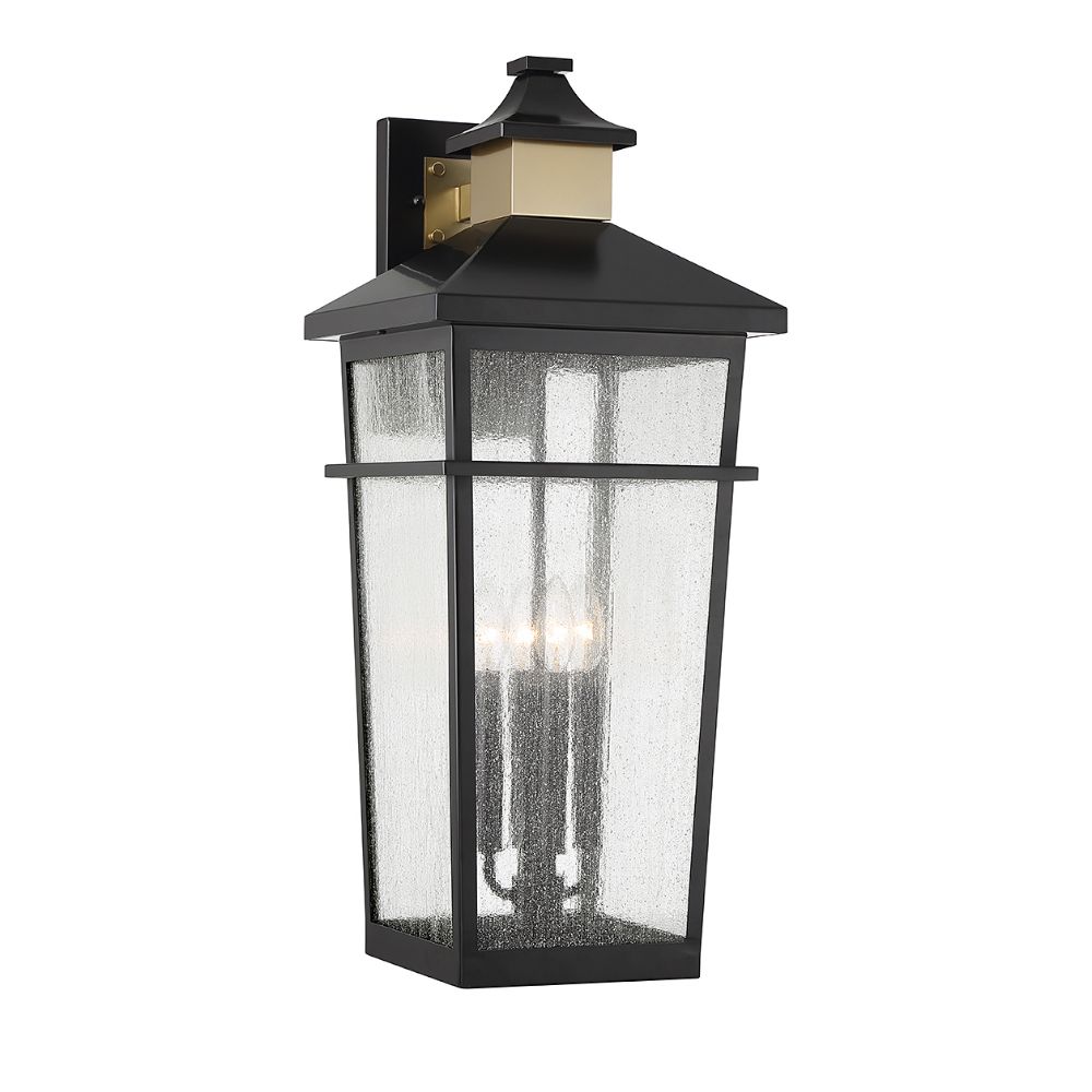Savoy House 5-716-143 Kingsley 4-Light Outdoor Wall Lantern in Matte Black with Warm Brass Accents
