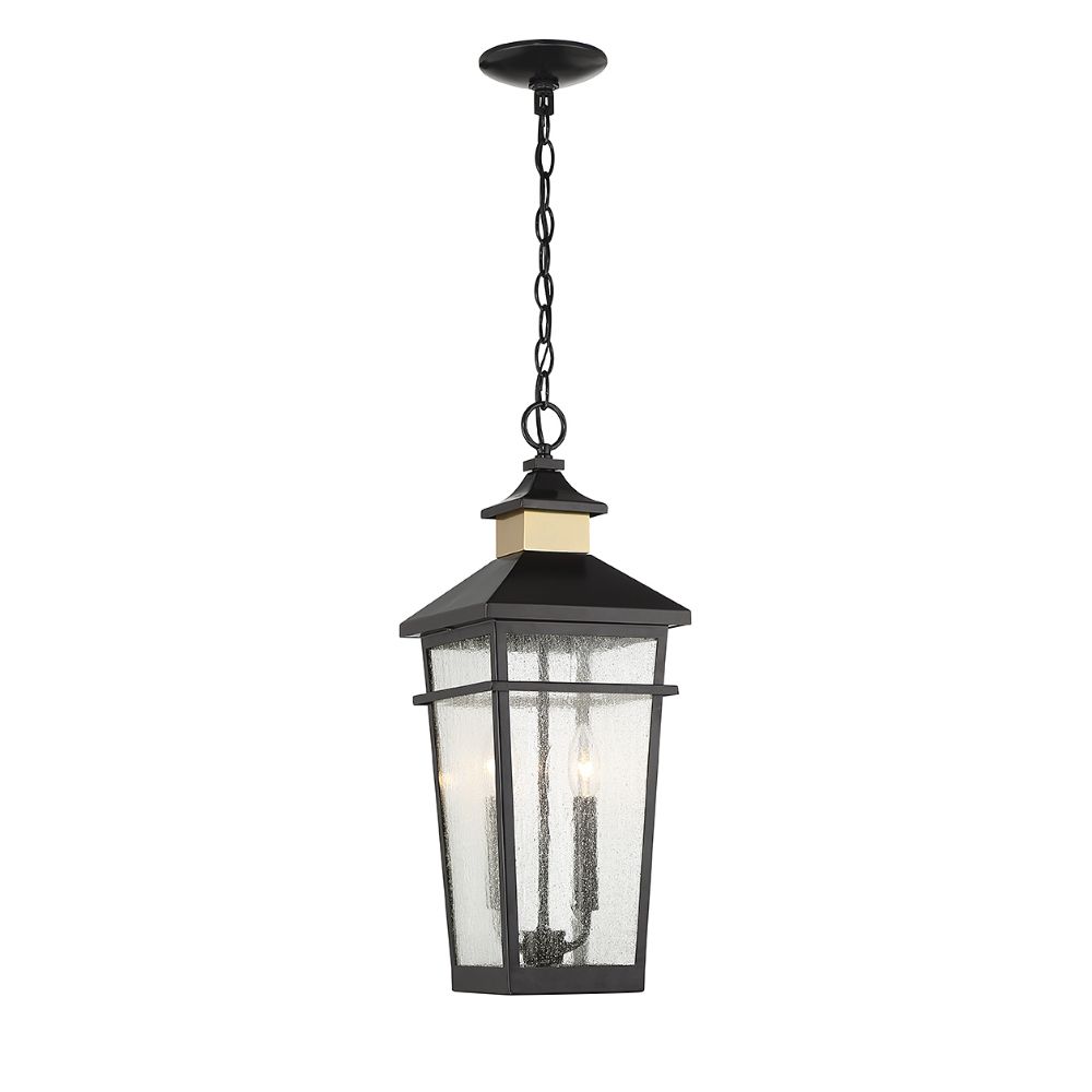 Savoy House 5-717-143 Kingsley 2-Light Outdoor Hanging Lantern in Matte Black with Warm Brass Accents