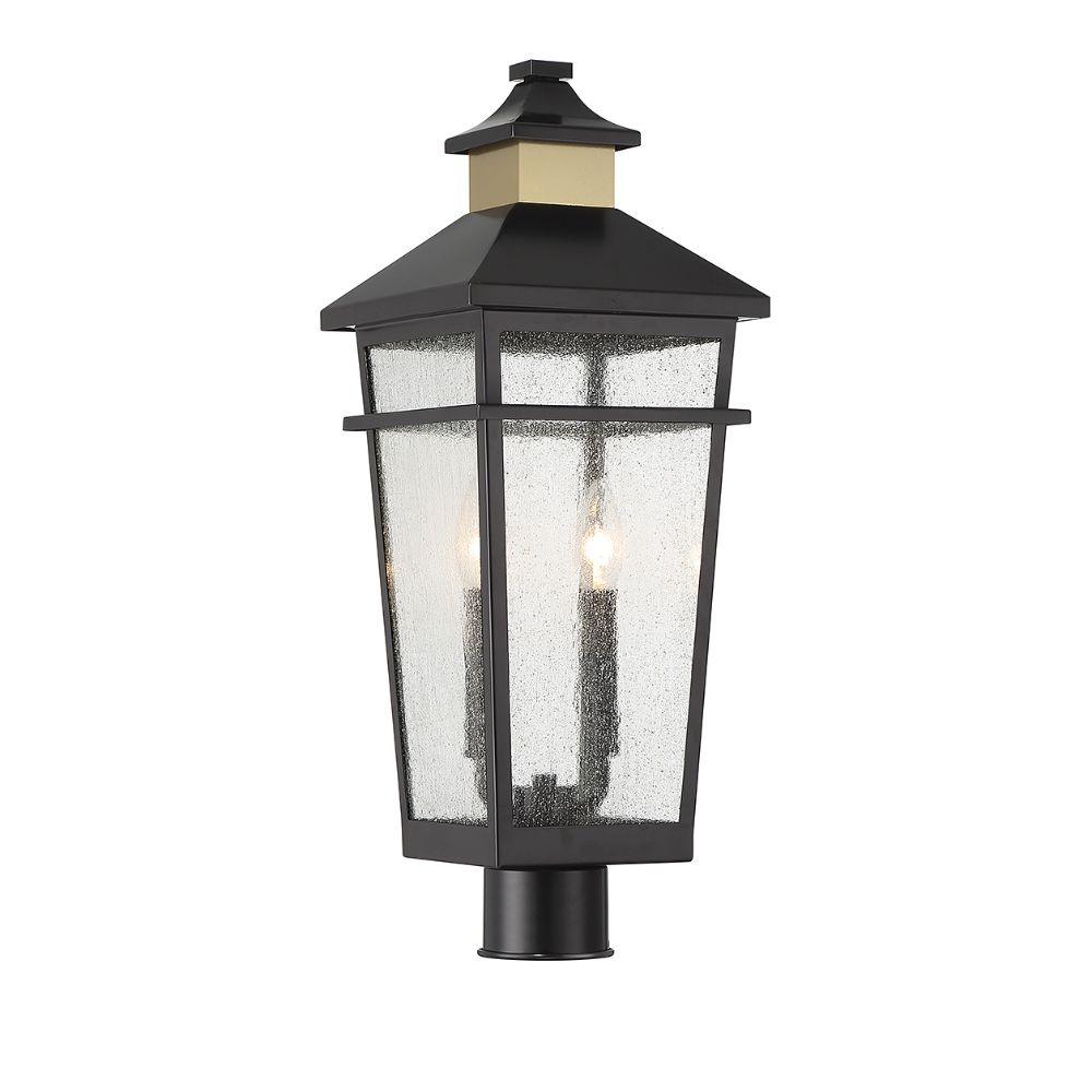 Savoy House 5-718-143 Kingsley 2-Light Outdoor Post Lantern in Matte Black with Warm Brass Accents