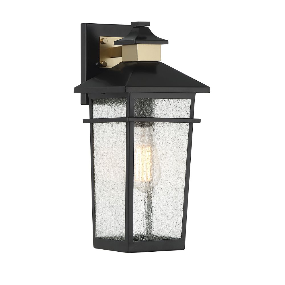 Savoy House 5-719-143 Kingsley 1-Light Outdoor Wall Lantern in Matte Black with Warm Brass Accents