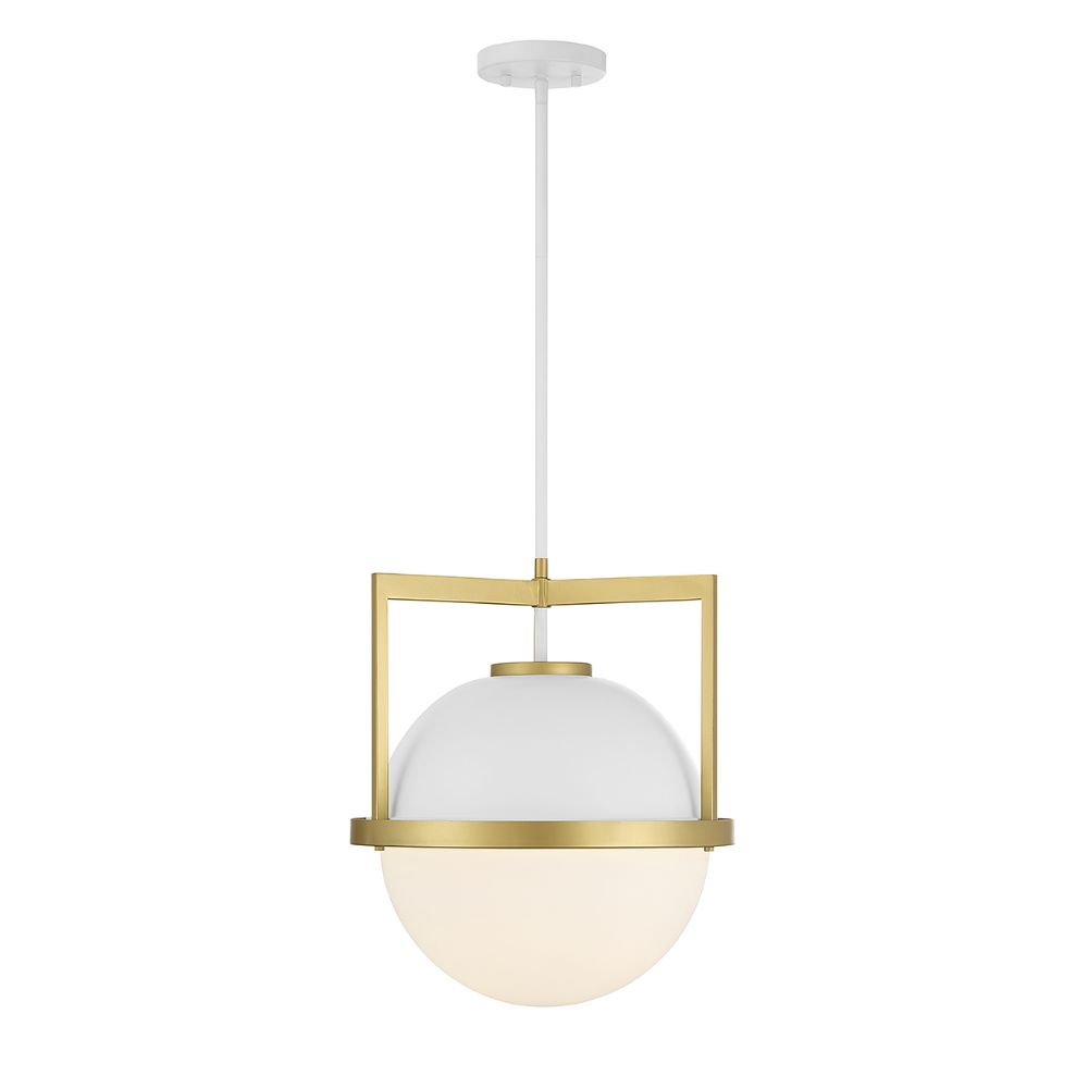 Savoy House 7-4600-1-142 Carlysle 1-Light Pendant in White with Warm Brass Accents