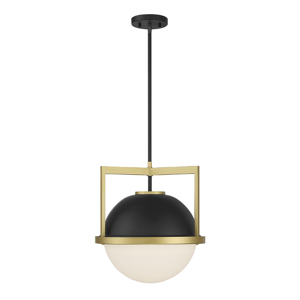 Savoy House 7-4600-1-143 Carlysle 1-Light Pendant in Matte Black with Warm Brass Accents