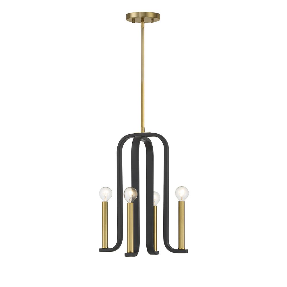 Savoy House 7-5532-4-143 Archway 4-Light Pendant in Matte Black with Warm Brass Accents