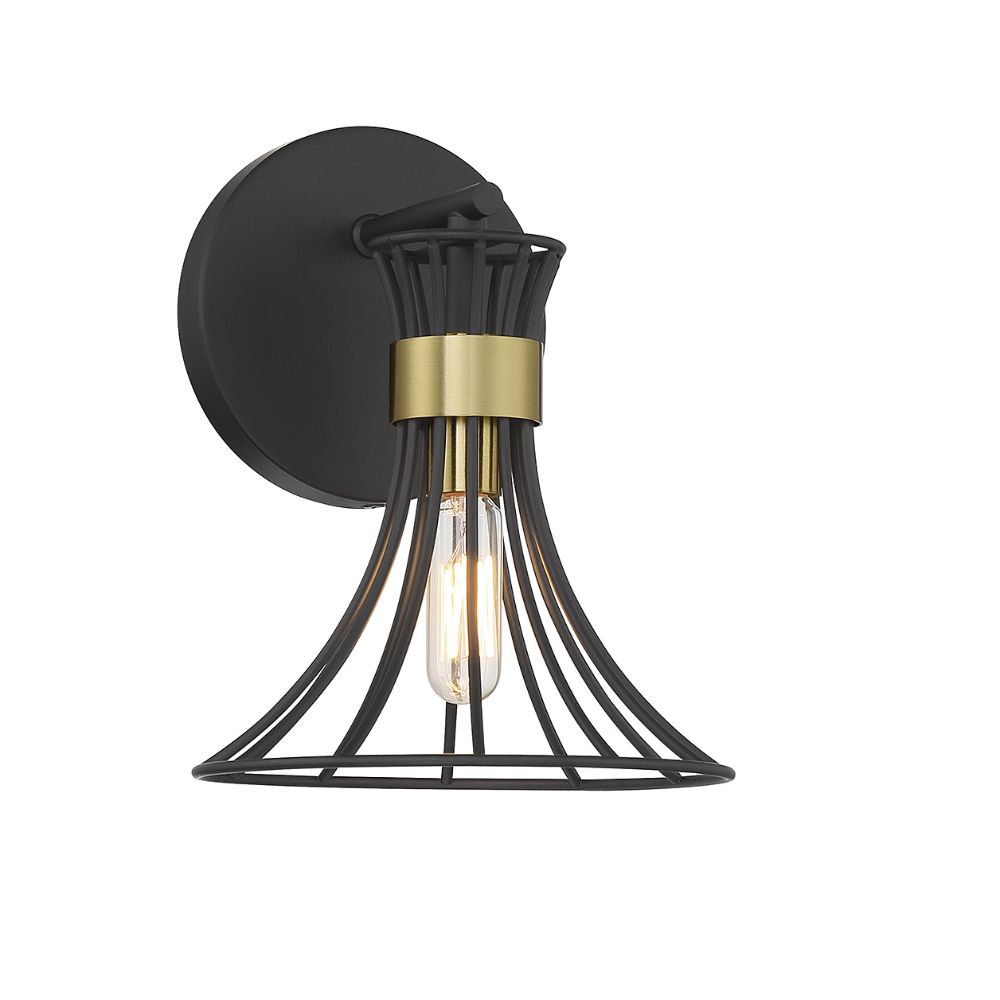 Savoy House 9-6080-1-143 Breur 1-Light Wall Sconce in Matte Black with Warm Brass Accents
