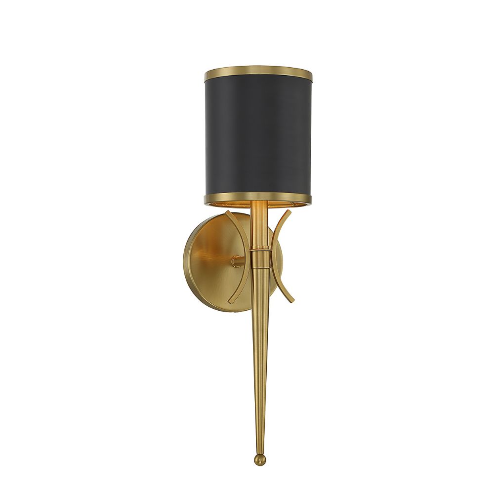 Savoy House 9-9944-1-143 Quincy 1-Light Wall Sconce in Matte Black with Warm Brass Accents