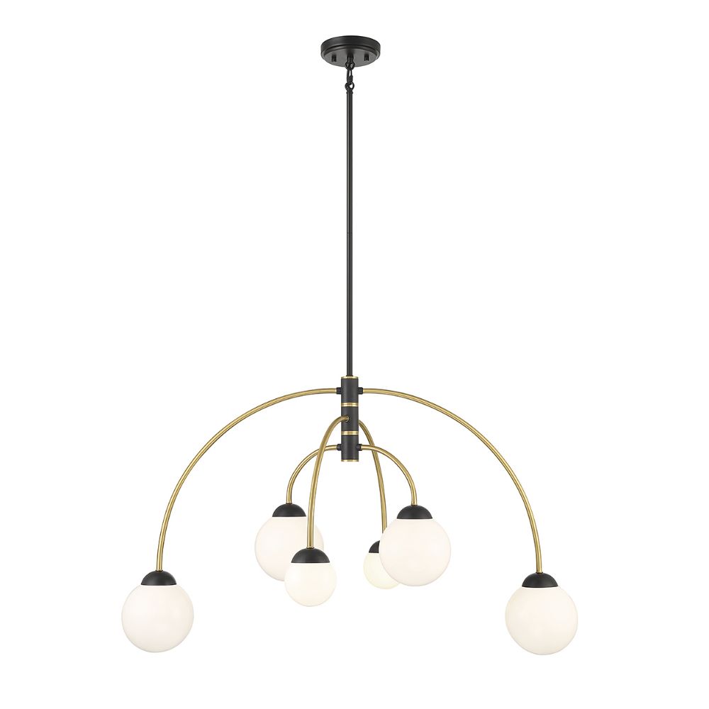 Meridian M100114MBKNB 6-Light Chandelier in Matte Black with Natural Brass