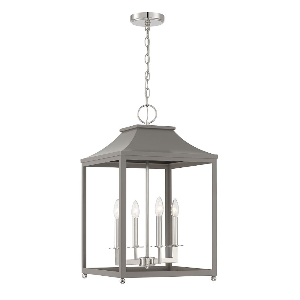 Meridian M30009GRYPN 4-Light Pendant in Gray with Polished Nickel