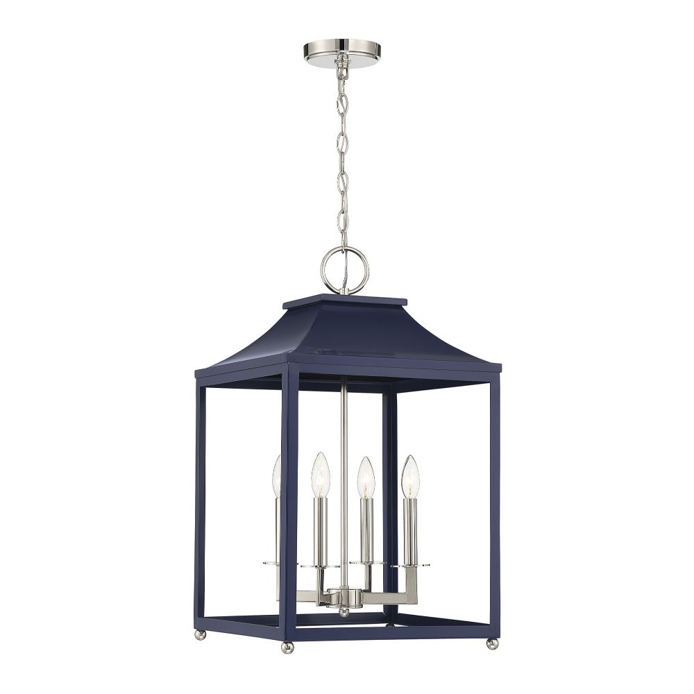 Meridian Lighting M30009NBLPN 4-Light Pendant in Navy Blue with Polished Nickel