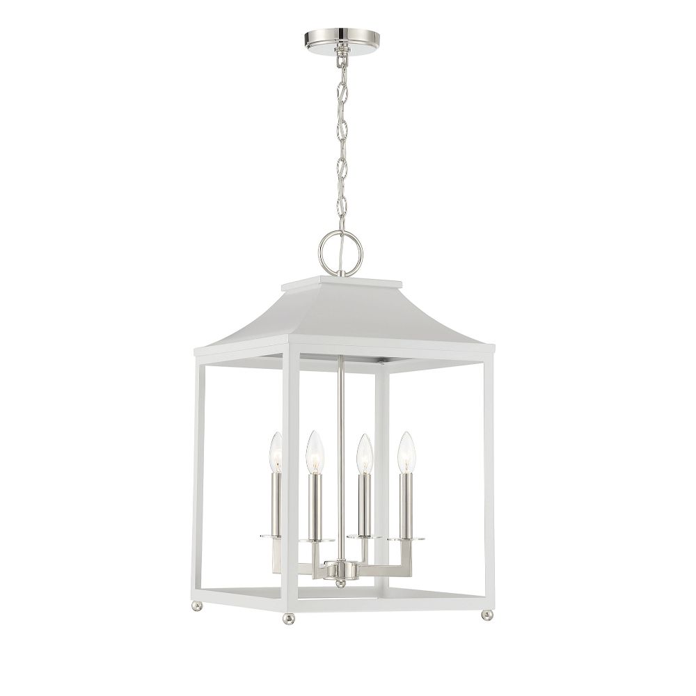 Meridian Lighting M30009WHPN 4-Light Pendant in White with Polished Nickel