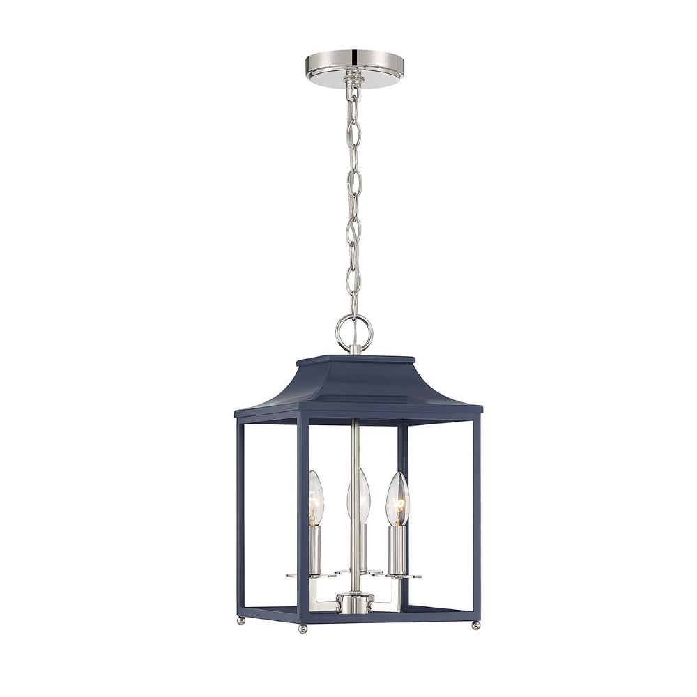 Meridian M30013NBLPN 3-Light Pendant in Navy Blue with Polished Nickel