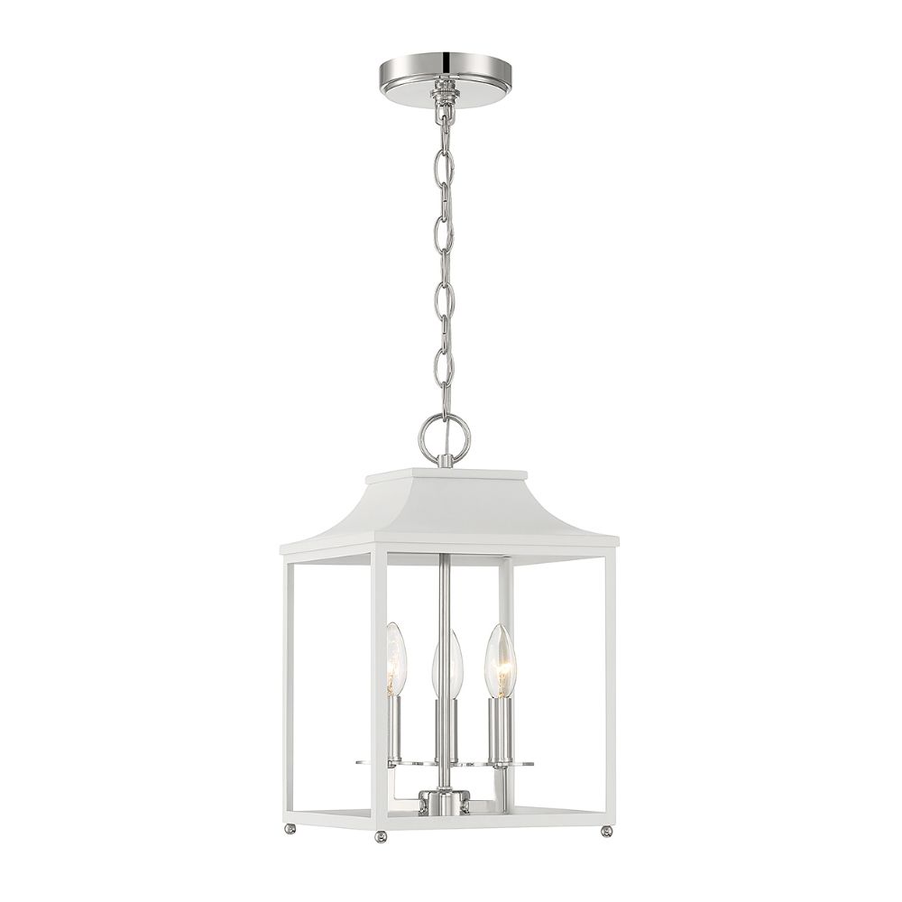 Meridian M30013WHPN 3-Light Pendant in White with Polished Nickel
