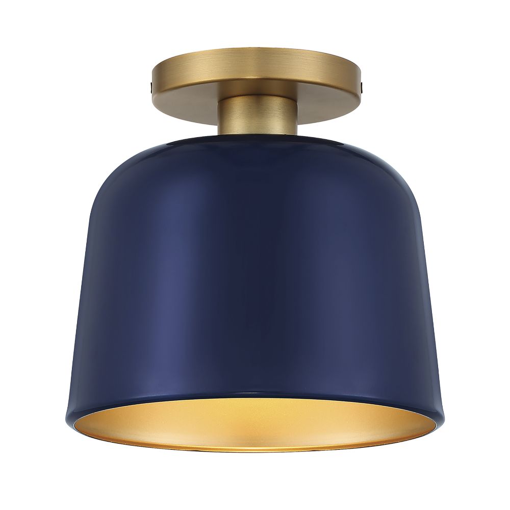 Meridian Lighting M60067NBLNB 1-Light Ceiling Light in Navy Blue with Natural Brass